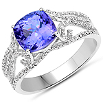 2.68 ctw. Genuine Tanzanite and 0.43 ctw. White Diamond Cocktail Ring in 14K White Gold