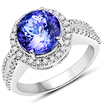 4.12 ctw. Genuine Tanzanite and 0.42 ctw. White Diamond Halo Ring in 14K White Gold