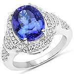 6.03 ctw. Genuine Tanzanite and 0.43 ctw. White Diamond Cocktail Ring in 14K White Gold