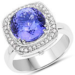QR21701TANWD-14KW 4.96 ctw. Genuine Tanzanite and 0.23 ctw. White Diamond Halo Ring in 14K White Gold