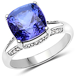 5.59 ctw. Genuine Tanzanite and 0.18 ctw. White Diamond Cocktail Ring in 14K White Gold