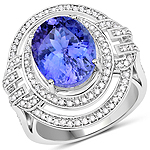 6.22 ctw. Genuine Tanzanite and 0.61 ctw. White Diamond Halo Ring in 14K White Gold
