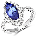 2.44 ctw. Genuine Tanzanite and 0.60 ctw. White Diamond Halo Ring in 14K White Gold