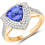 2.04 ctw. Genuine Tanzanite and 0.59 ctw. White Diamond Halo Ring in 14K Yellow Gold