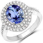 2.48 ctw. Genuine Tanzanite and 0.64 ctw. White Diamond Halo Ring in 14K White Gold
