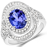 2.40 ctw. Genuine Tanzanite and 0.52 ctw. White Diamond Halo Ring in 14K White Gold