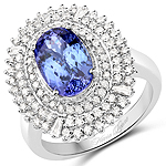 3.00 ctw. Genuine Tanzanite and 0.86 ctw. White Diamond Halo Ring in 14K White Gold