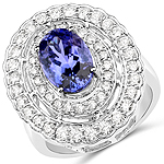 3.17 ctw. Genuine Tanzanite and 1.17 ctw. White Diamond Halo Ring in 14K White Gold