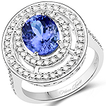 2.82 ctw. Genuine Tanzanite and 0.61 ctw. White Diamond Halo Ring in 14K White Gold