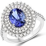 2.19 ctw. Genuine Tanzanite and 0.95 ctw. White Diamond Halo Ring in 14K White Gold