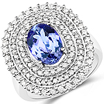 2.44 ctw. Genuine Tanzanite and 0.91 ctw. White Diamond Halo Ring in 14K White Gold