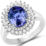 3.00 ctw. Genuine Tanzanite and 0.51 ctw. White Diamond Halo Ring in 14K White Gold