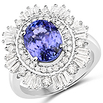 2.81 ctw. Genuine Tanzanite and 1.28 ctw. White Diamond Halo Ring in 14K White Gold