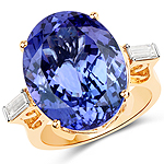 17.98 ctw. Genuine Tanzanite and 0.43 ctw. White Diamond Statement Ring in 18K Yellow Gold