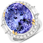 25.10 ctw. Genuine Tanzanite and 1.25 ctw. White Diamond Halo Ring in 18K White Gold