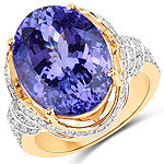 14.23 ctw. Genuine Tanzanite and 0.88 ctw. White Diamond Statement Ring in 18K Yellow Gold