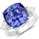 10.18 ctw. Genuine Tanzanite and 0.48 ctw. White Diamond Bold Ring in 18K White Gold