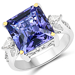9.67 ctw. Genuine Tanzanite and 0.35 ctw. White Diamond Bold Ring in 18K White Gold