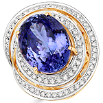 21.90 ctw. Genuine Tanzanite and 1.44 ctw. White Diamond Statement Ring in 18K Yellow Gold