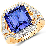 8.05 ctw. Genuine Tanzanite and 1.07 ctw. White Diamond Bold Ring in 18K Yellow Gold