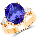 9.02 ctw. Genuine Tanzanite and 0.49 ctw. White Diamond Bold Ring in 18K Yellow Gold