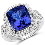 12.82 ctw. Genuine Tanzanite and 0.92 ctw. White Diamond Crossover Ring in 18K White Gold