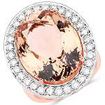 17.28 ctw. Genuine Morganite and 1.09 ctw. White Diamond Halo Ring in 14K Rose Gold