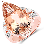 14.41 ctw. Genuine Morganite and 0.56 ctw. White Diamond Cocktail Ring in 14K Rose Gold