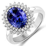 3.45 ctw. Genuine Tanzanite and 0.43 ctw. White Diamond Cocktail Ring in 14K White Gold