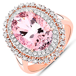 4.81 ctw. Genuine Morganite and 0.44 ctw. White Diamond Halo Ring in 14K Rose Gold