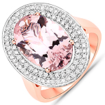4.26 ctw. Genuine Morganite and 0.55 ctw. White Diamond Halo Ring in 14K Rose Gold