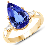 3.60 ctw. Genuine Tanzanite and 0.18 ctw. White Diamond Cocktail Ring in 14K Yellow Gold