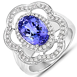 3.12 ctw. Genuine Tanzanite and 0.51 ctw. White Diamond Halo Ring in 14K White Gold