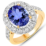 3.30 ctw. Genuine Tanzanite and 0.60 ctw. White Diamond Statement Ring in 14K Yellow Gold