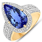 3.32 ctw. Genuine Tanzanite and 0.51 ctw. White Diamond Cocktail Ring in 14K Yellow Gold