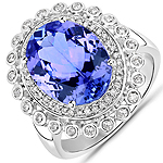 5.67 ctw. Genuine Tanzanite and 0.32 ctw. White Diamond Cocktail Ring in 14K White Gold
