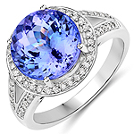 5.36 ctw. Genuine Tanzanite and 0.25 ctw. White Diamond Cocktail Ring in 14K White Gold