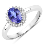 0.75 ctw Tanzanite and 0.11 ctw White Diamond Halo Ring in 14K White Gold