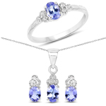 QSET235TANWT-SSR 1.66 ct. tw. Genuine Tanzanite And White Topaz Jewelry Set In Sterling Silver