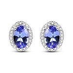 0.84 ctw. Genuine Tanzanite and 0.13 ctw. White Diamond Halo Earrings in 14K White Gold