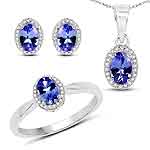 1.76 ctw. Genuine Tanzanite and 0.26 ctw. White Diamond Jewelry Set in 14K White Gold